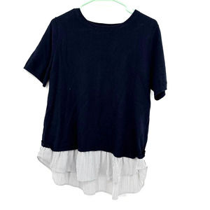 Loft size LP large short sleeve blouse‎ blue sweater with striped detail lower